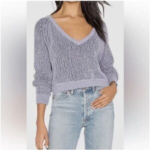 Free People || Cropped Textured V Neck Sweater Size M